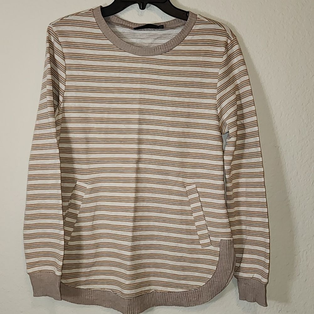 Doe & Rae Womens Striped Long Sleeve Top Cream and Tan Size Sm NWOT